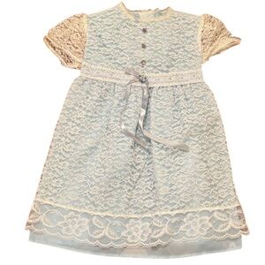Vintage Dress Light Blue White Floral Lace